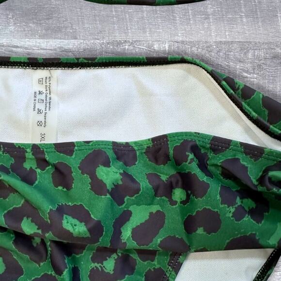 Green Leopard Knot Front Push Up Bikini Swimsuit NEW Plus 3X High Waist Bottom - Picture 9 of 9